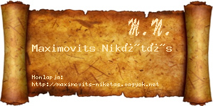 Maximovits Nikétás névjegykártya